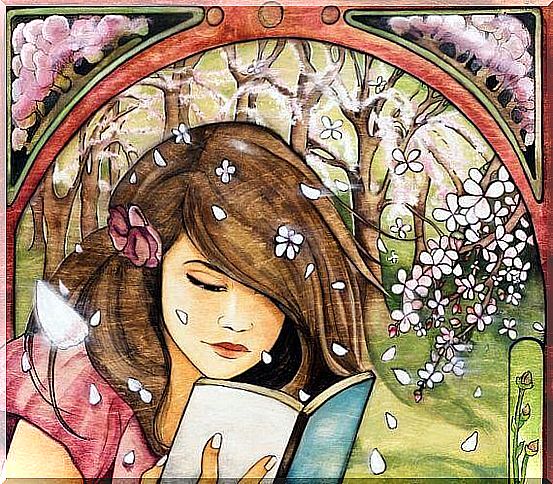 girl reads on the lawn