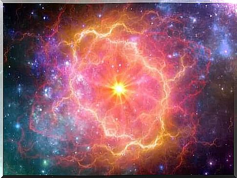 Supernova explosion in space.