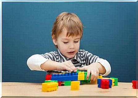 Child plays with construction games. 