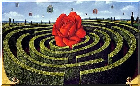 Labyrinth with rose in the center