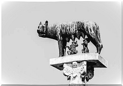 Statue of the she-wolf nursing Romulus and Remus.