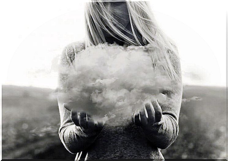 Girl with cloud in hand