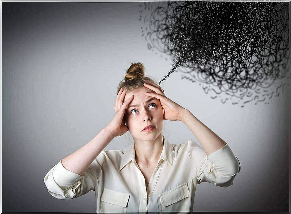 Girl with black clouds coming out of the head