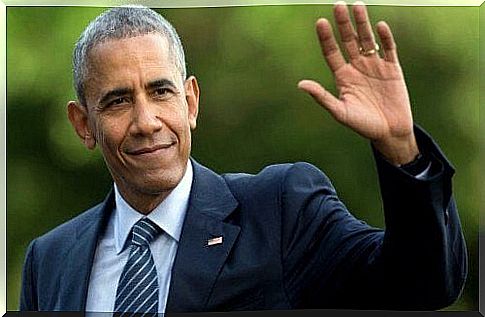 Obama with raised hand